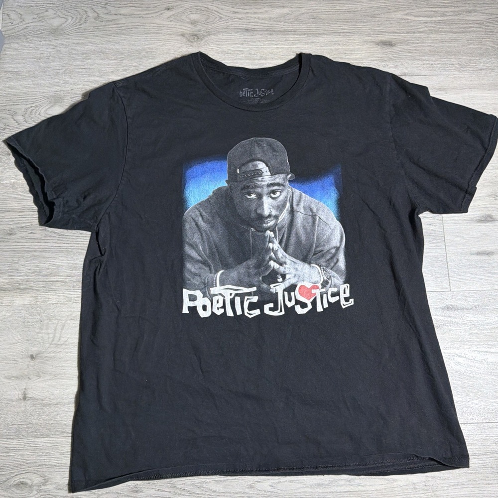 Tupac Poetic Justice Rap T-Shirt Mens XL Black Retro Graphic Print Short Sleeve